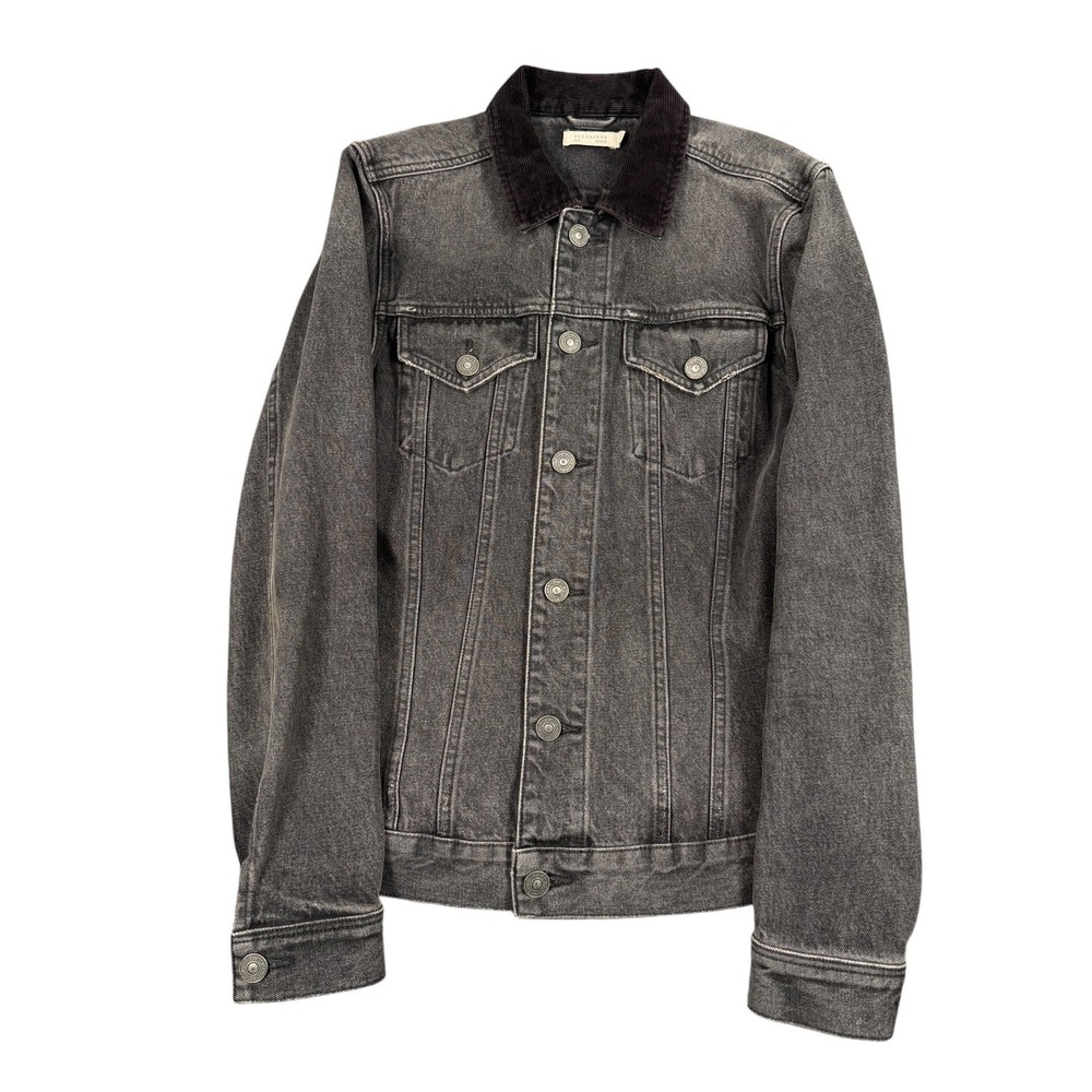 AllSaints Denim Jacket Mens Medium Gravel Corduroy Collar Faded Wash AS146295R